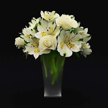 Elegant White Rose & Alstroemeria Bouquet 3D model image 1 