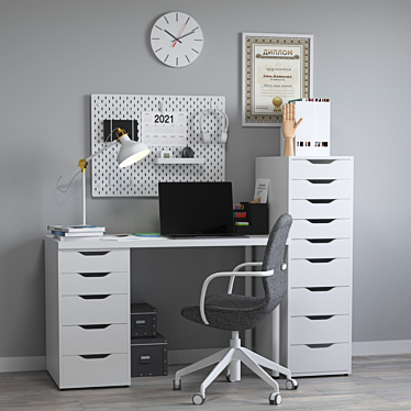 IKEA Home Office Set: Desk, Drawers, Chair & More 3D model image 1 