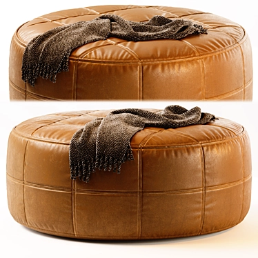 Luxury Saddle Leather Pouf Ottoman 3D model image 1 