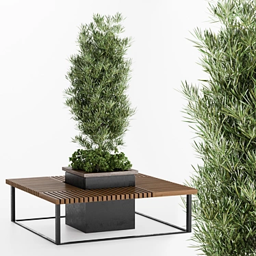 Modern Bench with Plant Decoration 3D model image 1 