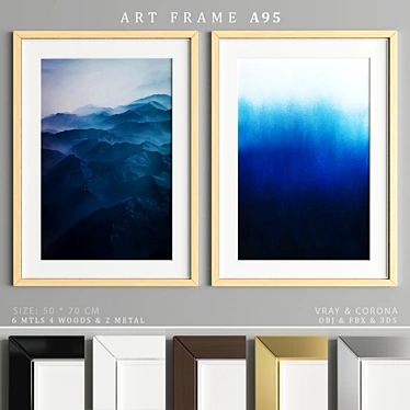 Premium Art Frame: Aesthetic Blend of Wood and Metal 3D model image 1 