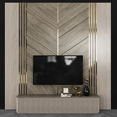 Modern TV Wall with 55" Screen 3D model image 1 