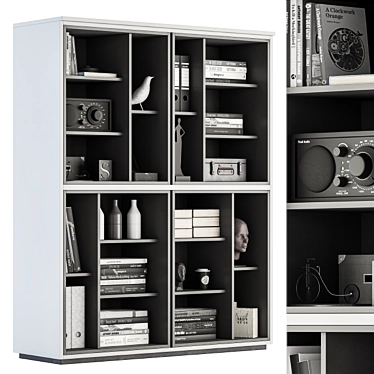 Elegant Black & White Library Display 3D model image 1 