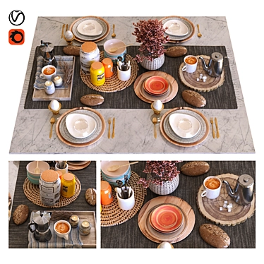 Elegant Breakfast Table Set 3D model image 1 