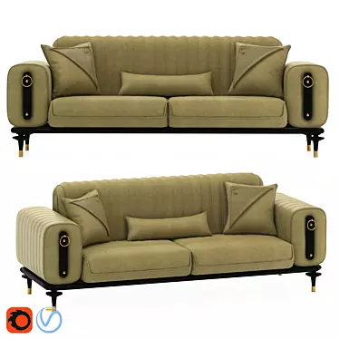 Olive Elegance: Premium Leather Sofa 3D model image 1 