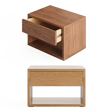 Cube Wooden Low Bedside Drawer Table 3D model image 1 