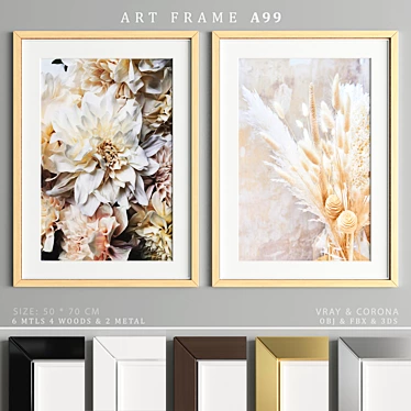 Sleek Art Frames, 2 Wood &  Metal Options 3D model image 1 