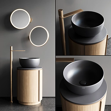 Ceramica Cielo Tiberino Set 2: Arcadia Wood Vanity Unit & Shui Round Washbasin 3D model image 1 