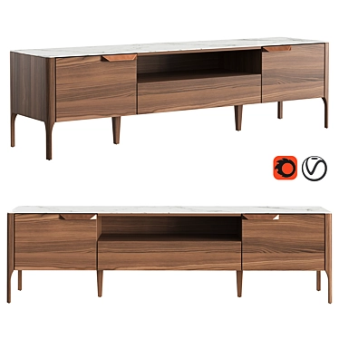 Modern Walnut TV Stand with Calacatta Marble-Look Glass Top [CP1806] 3D model image 1 