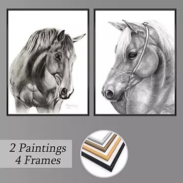 Modern Art Set: 2 Paintings & 4 Frames 3D model image 1 