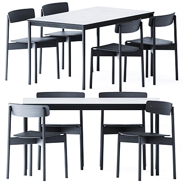 Sleek Base Table & Cross Chair Set 3D model image 1 