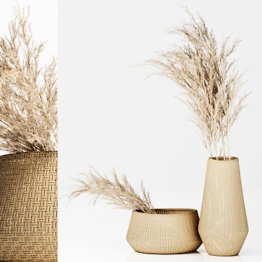 Pampas Paradise: Dried Plants in Straw Baskets 3D model image 1 