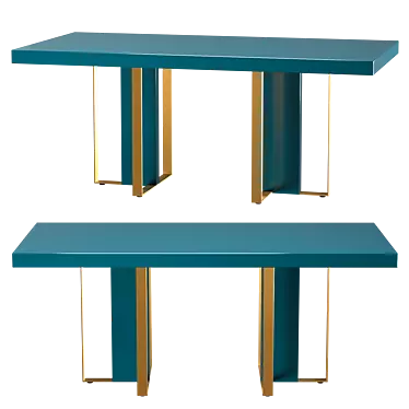 Arpen Teal & Brass 6 Seater Dining Table 3D model image 1 