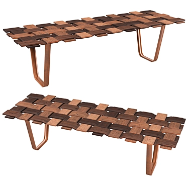 Handcrafted Walnut Grid Bench 3D model image 1 
