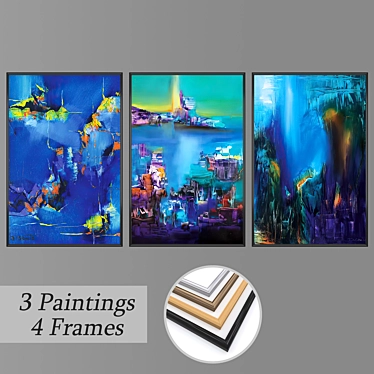 Modern Art Set: 3 Paintings & 4 Frames 3D model image 1 