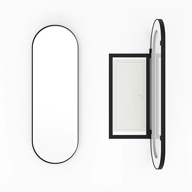 Iron Capsule Flap: Oval Mirror in Sleek Black Metal Frame 3D model image 1 