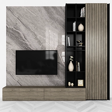 Sleek Modern TV Wall Unit 3D model image 1 