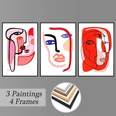  3-Piece Wall Painting Set with Multiple Frame Options 3D model image 1 