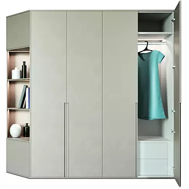 Modern Minimalist 3-Door Wardrobe 3D model image 1 