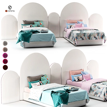 Kids Attached Bed Set - Boys & Girls - Set of 24 3D model image 1 