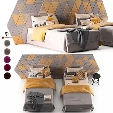 Convertible Single Bed Set with 5 Color Textures 3D model image 1 