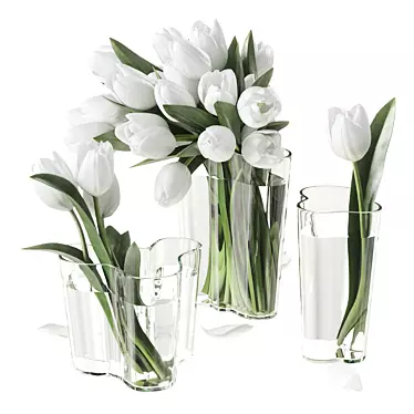 Blooming Tulip Bouquet with Aalto Finlandia Vases 3D model image 1 