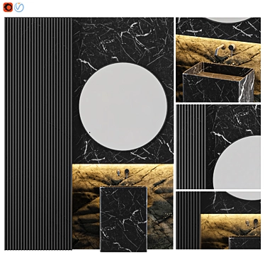 Elegant Black Marble Bathroom Set 3D model image 1 