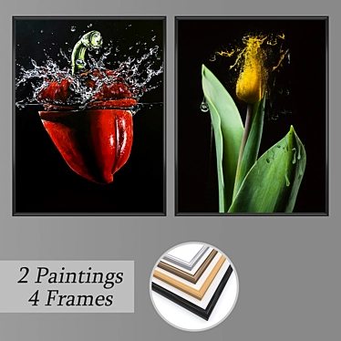 Assorted Wall Art Set: 2 Paintings, 4 Frames 3D model image 1 
