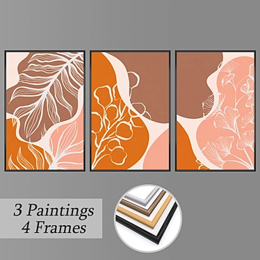 Elegant Art Set: 3 Paintings 3D model image 1 