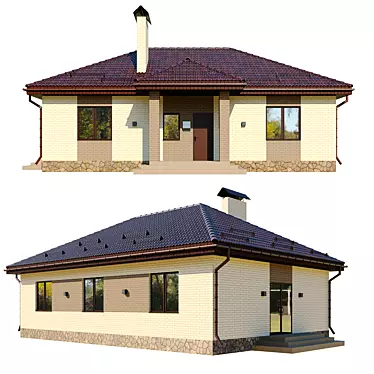 Geometric Roof Cottage with Night Lighting 3D model image 1 