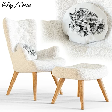 Cozy Boucle Accent Armchair & Ottoman 3D model image 1 