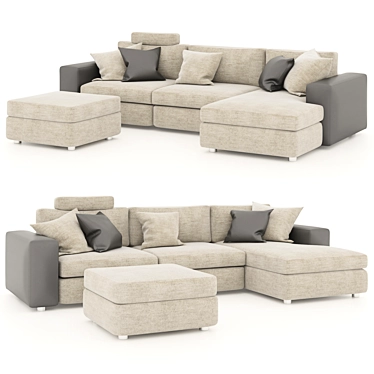 Modern L-Shaped Sofa Set 3D model image 1 