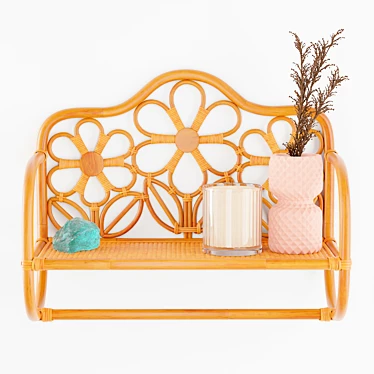 Boho Daisy Rattan Wall Shelf 3D model image 1 