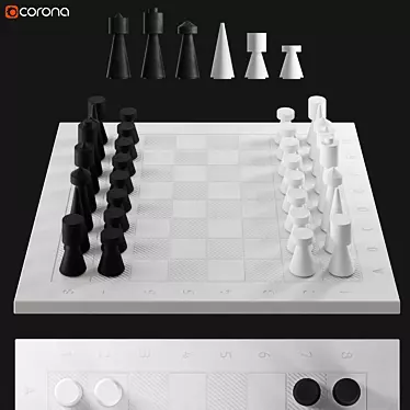 Solid Stone Chess Set 3D model image 1 