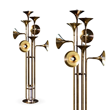 Elegant Brass Trumpet Floor Lamp 3D model image 1 