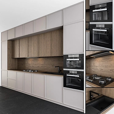 Modern Gray and Wood 45 Kitchen 3D model image 1 