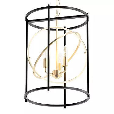 Modern Lantern Pendant Light: Black & Vintage Gold 3D model image 1 