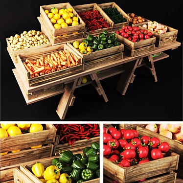 Market Fresh Fruit & Veg Crates 3D model image 1 