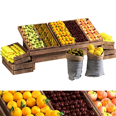 Market Fruit Boxes: Melon, Apple, Plum, Orange, Citrus, Pear, Banana 3D model image 1 