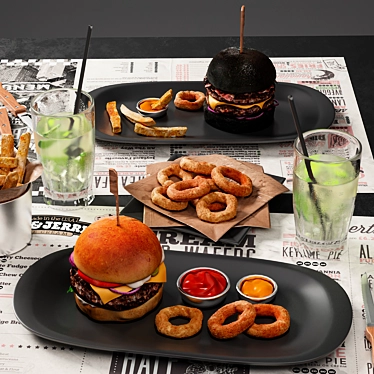 Café Burger Set: Perfect for Your Favorite Burgers 3D model image 1 
