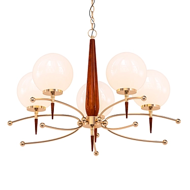 Modern Wood & Brass Chandelier 3D model image 1 