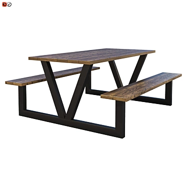 Convertible Bench-Table: Wood and Metal 3D model image 1 