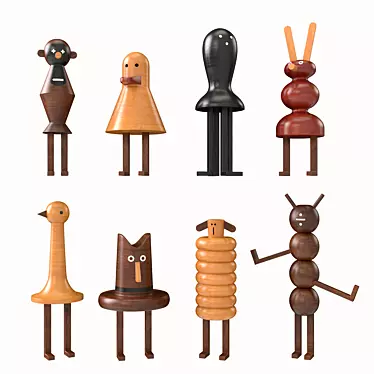 Funny Farm Wood Figurines: Whimsical Animal Madness 3D model image 1 