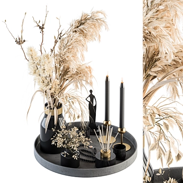 Elegant Tray with Bouquet Set 3D model image 1 