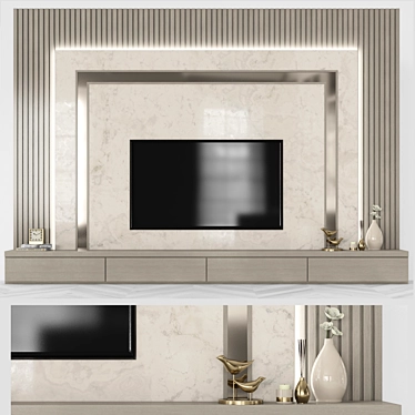 Modern 65" TV Wall Set 3D model image 1 