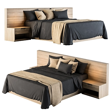 Elegant Black and Brown Bed Set 3D model image 1 
