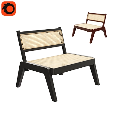 Elegant Walnut Rattan Lounge Chair 3D model image 1 