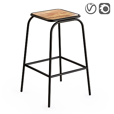 Retro Black Hiba Bar Stools 3D model image 1 