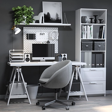 IKEA Office 04: Desk, Shelves, Chair & Decor 3D model image 1 