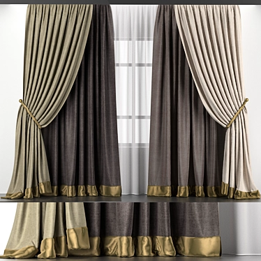 Elegant Curtain Set with Tulle 3D model image 1 